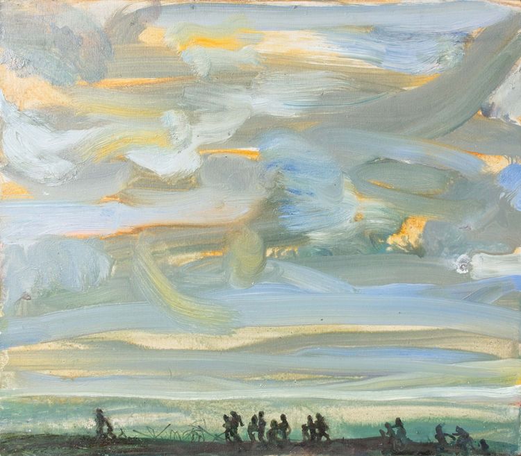Cortège 12, huile sur bois, 35 x 45 cm, 2023